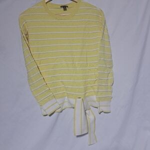 Ann‎ Taylor Yellow Striped Tie Hem Pullover Sweater Size Small